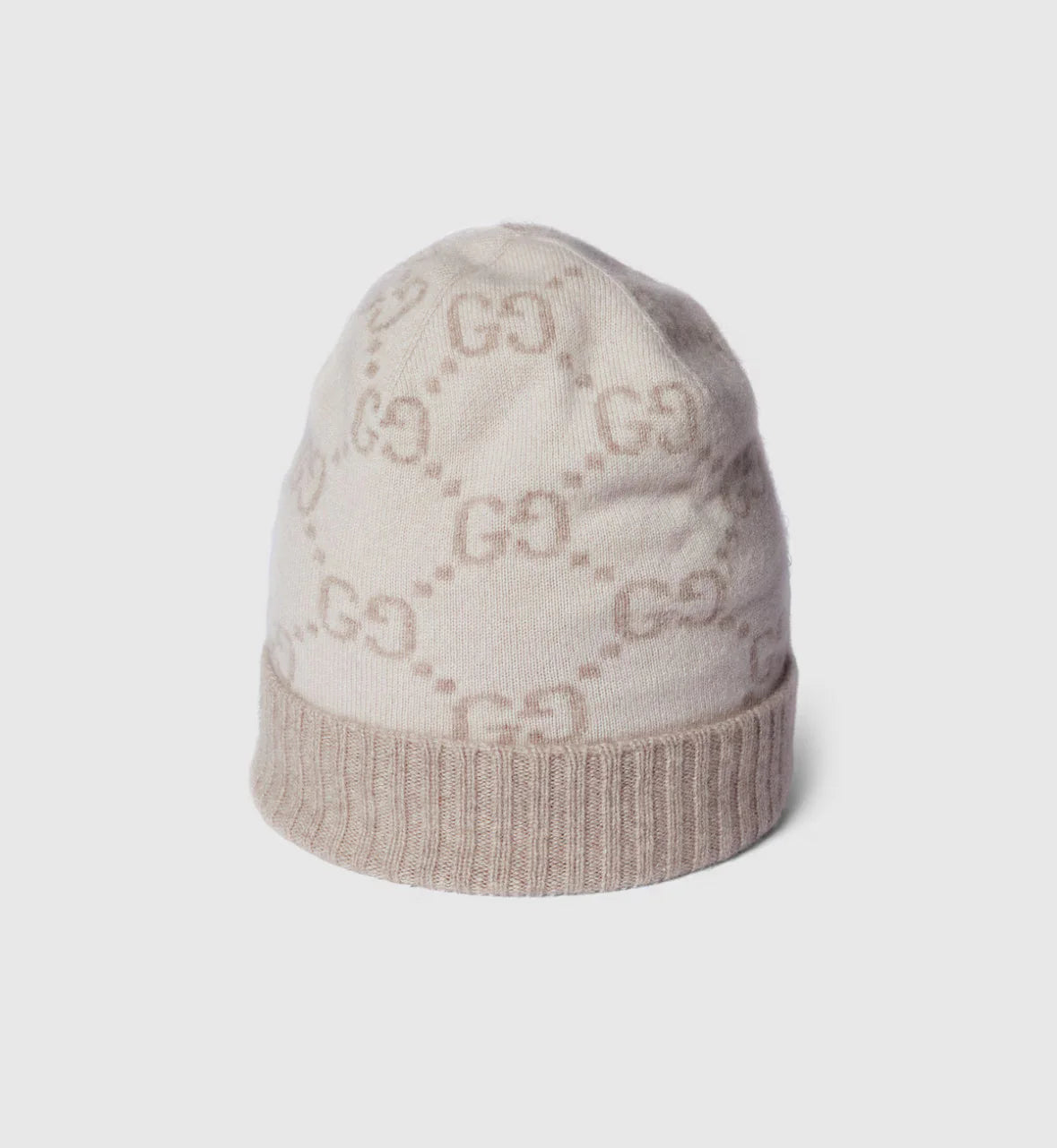 Bonnet et Écharpe en jacquard de cachemire GG blanc cassé et beige