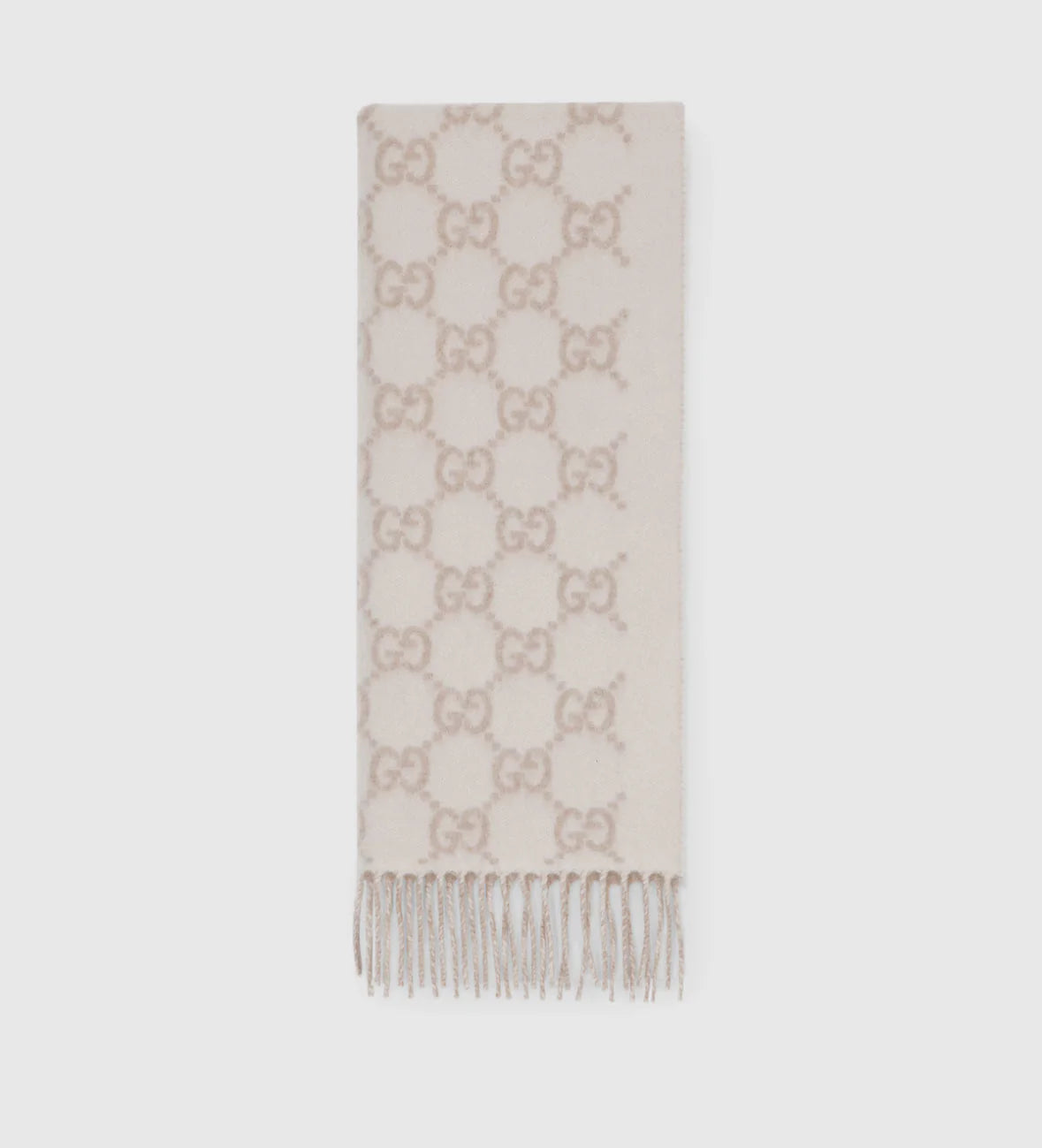 Bonnet et Écharpe en jacquard de cachemire GG blanc cassé et beige