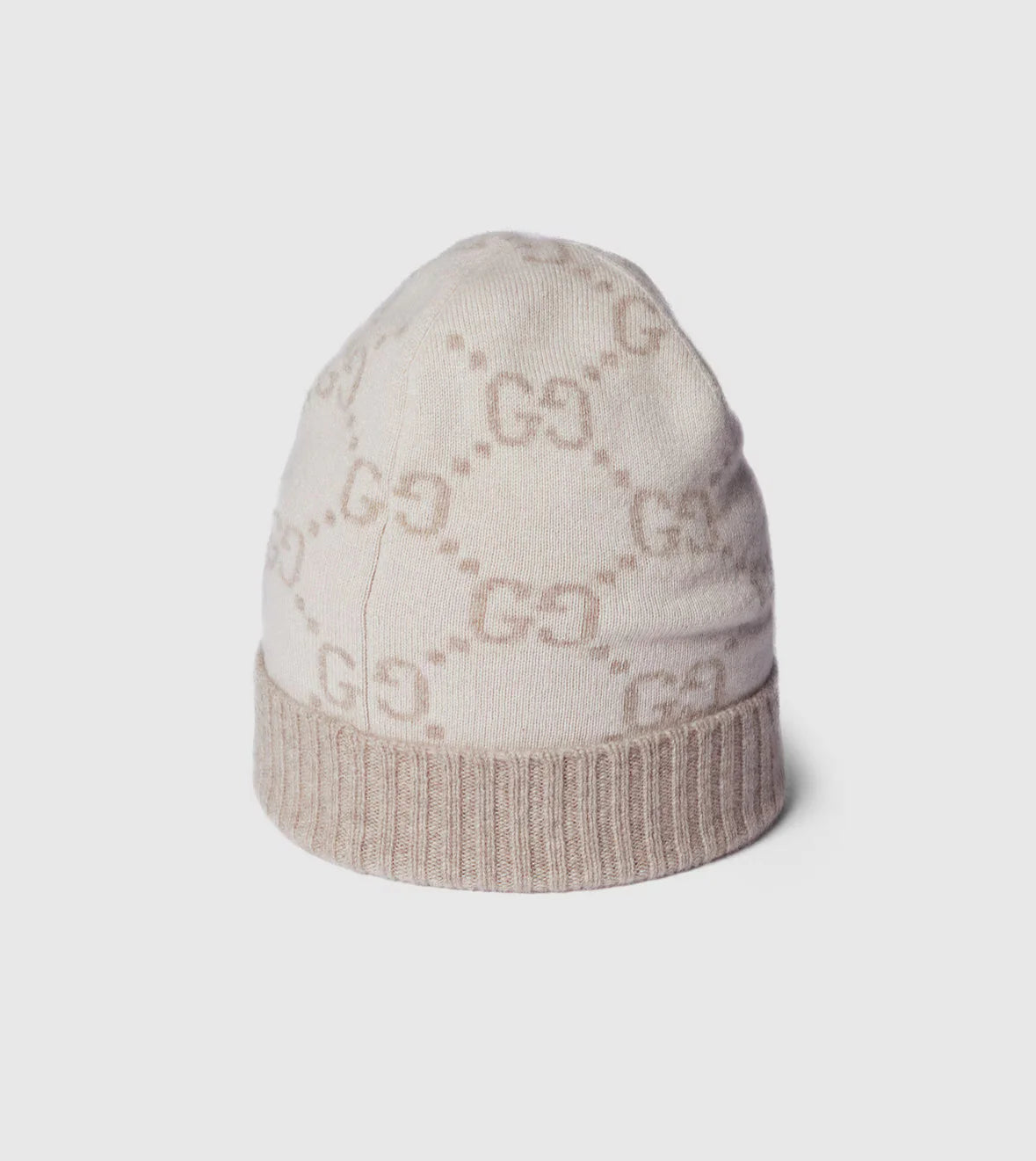 Bonnet et Écharpe en jacquard de cachemire GG blanc cassé et beige