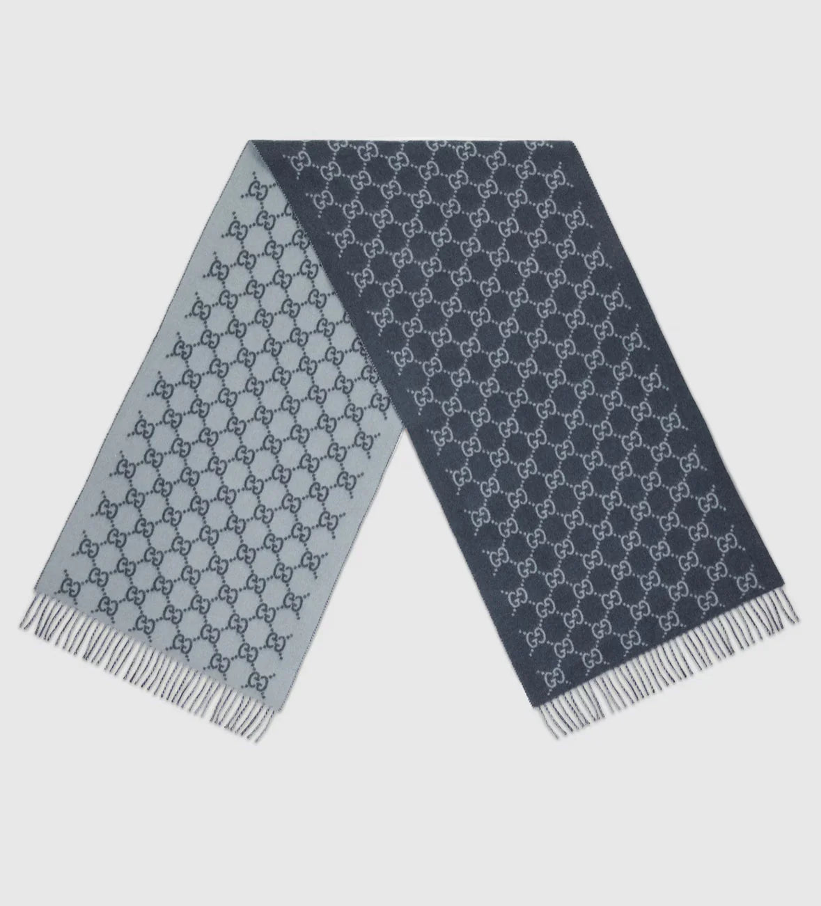 Bonnet et Écharpe en jacquard de cachemire GG bleu marine et bleu clair