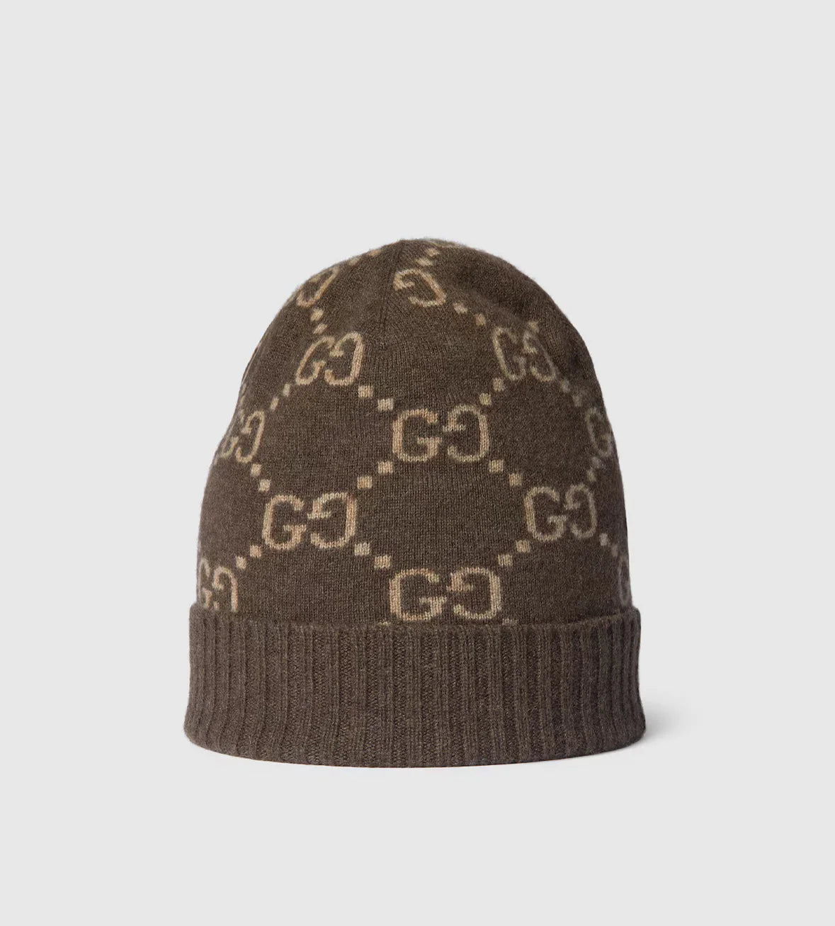 Bonnet et Écharpe en jacquard de cachemire GG marron et beige